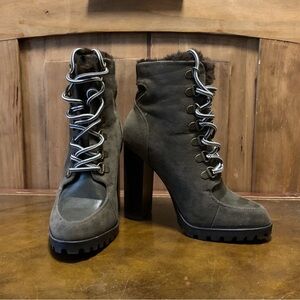 JustFab Olive green Suede Lace-Up High-Heel Ankle Boots